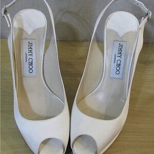 Jimmy Choo Cream Peep-Toe Slingback Heels